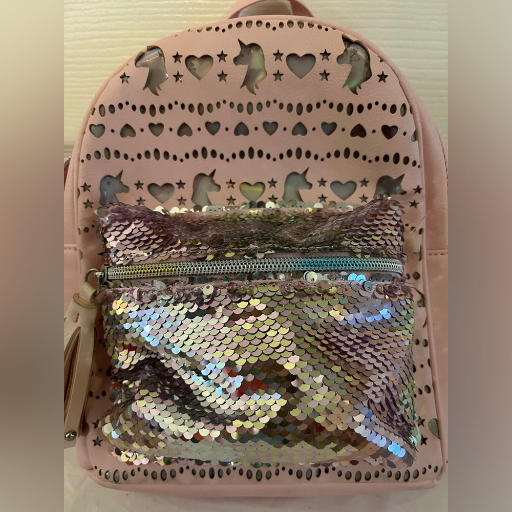 Blush Pink sequin Unicorn small backpack purse